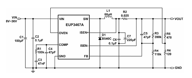 EUP3467 降壓電源車充芯片