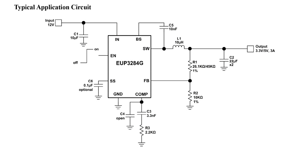 EUP3284H/G 32V至3.3V/5V典型應用電路圖