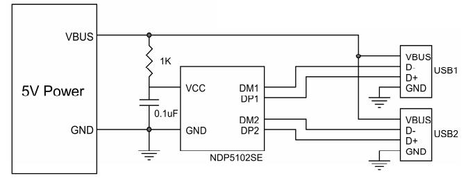 NDP5102SE雙口usb識別ic電路圖