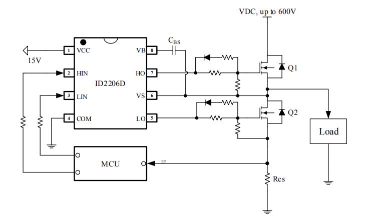 IR2106芯片替代料高低側柵極驅動芯片ID2206D電路圖