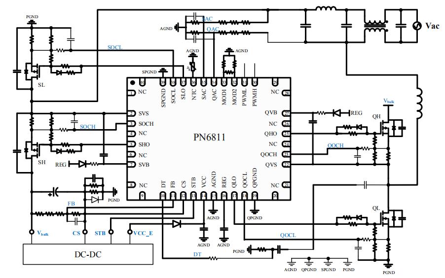 PN6811圖騰無橋pfc控制芯片電路圖
