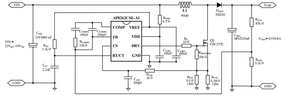 UCC28C43國產替代芯片AP8262C DC-DC應用,BOOST升壓拓撲