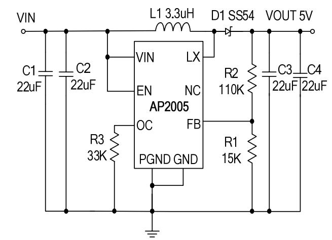 AP2005升壓dc-dc轉(zhuǎn)換器芯片應(yīng)用電路